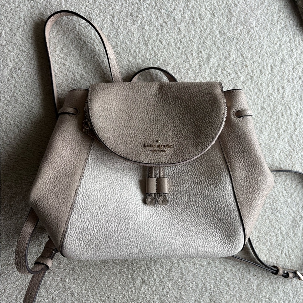 Kate Spade Small Cream Pebbled Leather Backpack Cinch Zip Flap